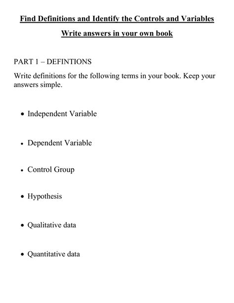 experimental variables worksheet answers