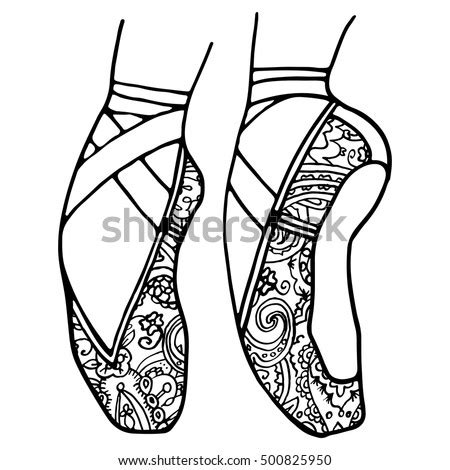 Ballerina performing a grand jete. Ballet Shoes Pointe Adult Coloring Book Stock Vector ...