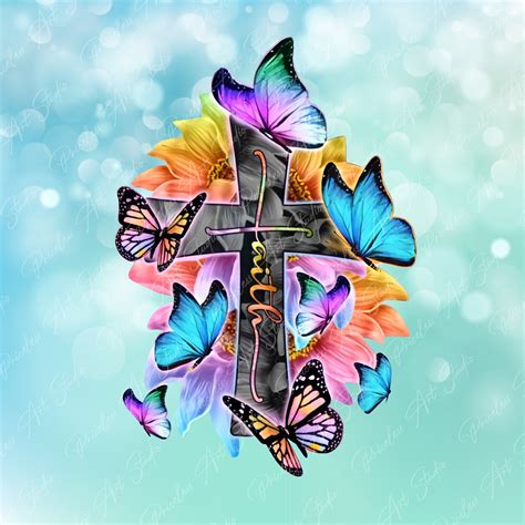 Faith Cross Butterflies Butterfly And Sunflowers Rainbow Etsy