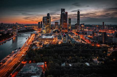 Road The City River Building Home The Evening Lighting Moscow