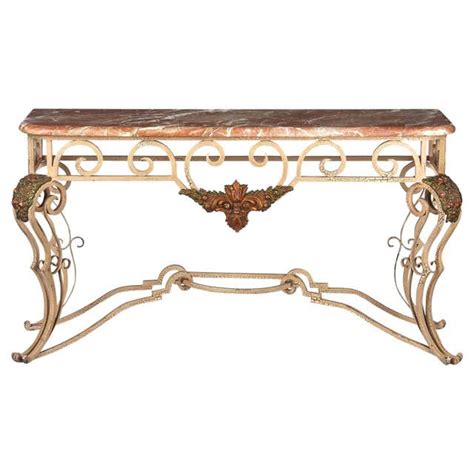French Wrought Iron Console Table With Marble Top 1950s At 1stdibs