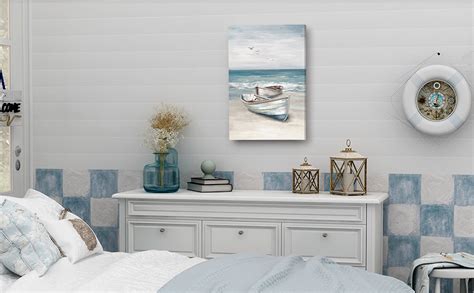 Sumgar Ocean Wall Art Blue White Sea Canvas Paintings Sandy Beach