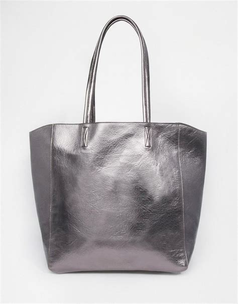 Asos Metallic Tote Shopper Bag At Metallic Tote Bags