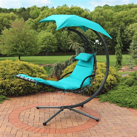 Sunnydaze Floating Chaise Lounger Swing Chair Wcanopy Umbrella