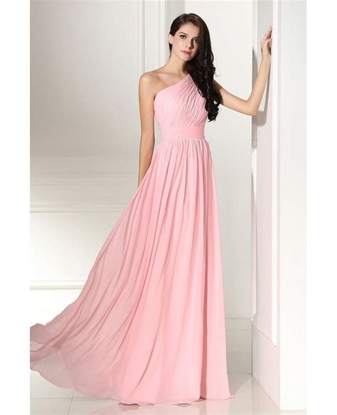Simple Elegant Pleated One Shoulder Pink Formal Dress Lg0304