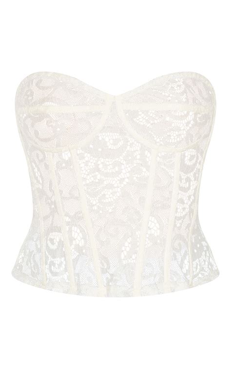 white sheer lace structured corset top tops prettylittlething