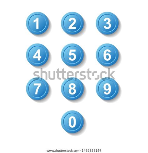 Set Blue Number Button Icon Shadow Stock Vector Royalty Free