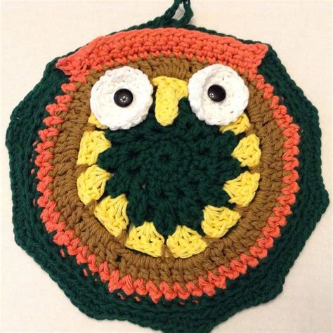 Crocheted Owl Pot Holder Handmade Kitchen Decor L2 With Images Crochet Owl Handmade