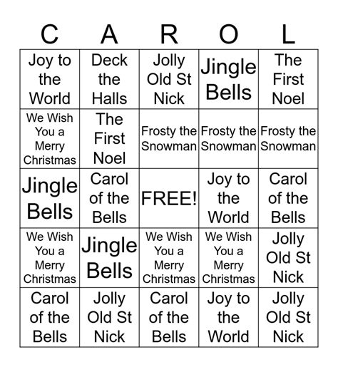 Christmas Carol Bingo Bingo Card