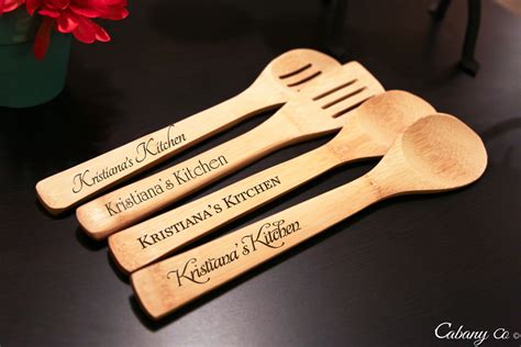 Personalized Kitchen Utensils Wood Engraved Cooking By Cabanyco