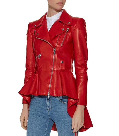 Womens Red Peplum Biker Leather Jacket Jackets Maker