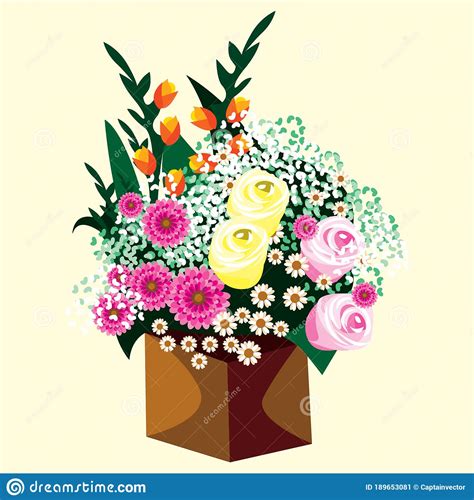 A Bouquet Of Colorful Flowers Vector Illustration Decorative Design