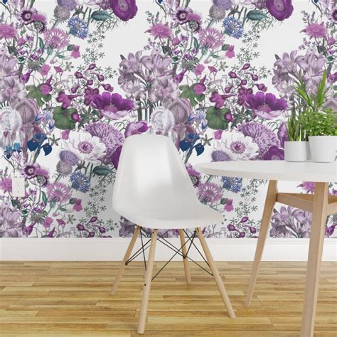 Pre Pasted Wallpaper 2ft Wide White Lilac Lavender Floral Flowers