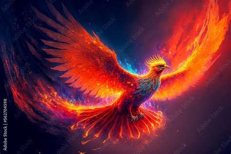 Illustrazione Stock Fire Phoenix Is Flying In The Sky Generative Ai