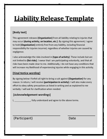 liability release template  word templates