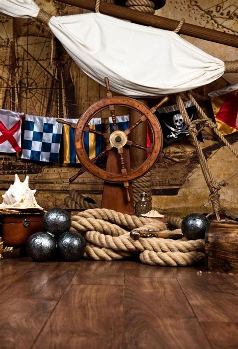 Kate Pirates Ship Photo Backdrop Deck With Steering Wheel Flag Baby