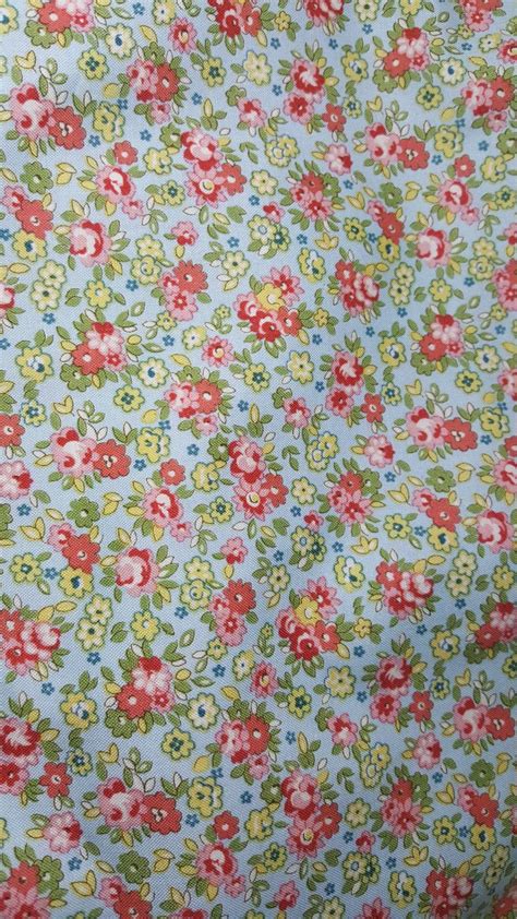 Country Calico Small Floral Print On Light Blue Cotton Etsy Floral