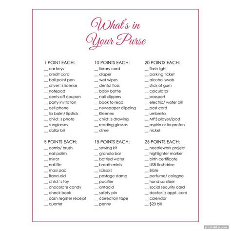 template what s in your purse game free printable printable word searches