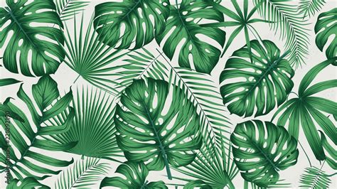 Trendy Seamless Tropical Pattern With Exotic Leaves And Plants Jungle Stock Vector Adobe Stock