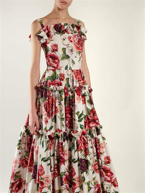 Dolce Gabbana Peony And Rose Print Cotton Poplin Dress Lyst