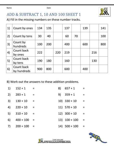 See the table below to answer this question. Printable Addition and Subtraction Worksheets
