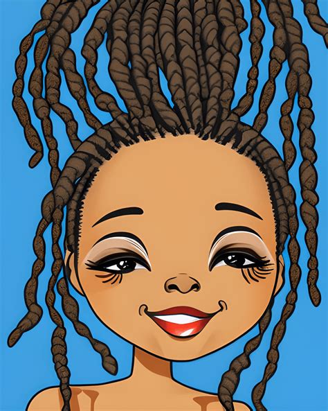 Happy African Woman With Dreads Outline Kawaii Chibi Cartoon · Creative