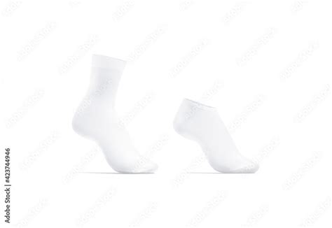 Blank White Long And Low Cut Socks On Tiptoe Mockup Stock Illustration Adobe Stock