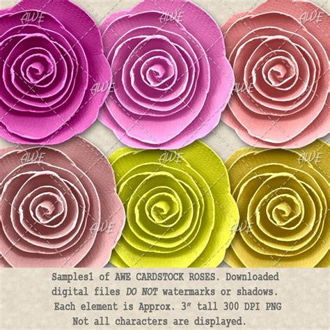 Cardstock Digital Roses By Awesomescrapper Set Of 45 Colors Etsy