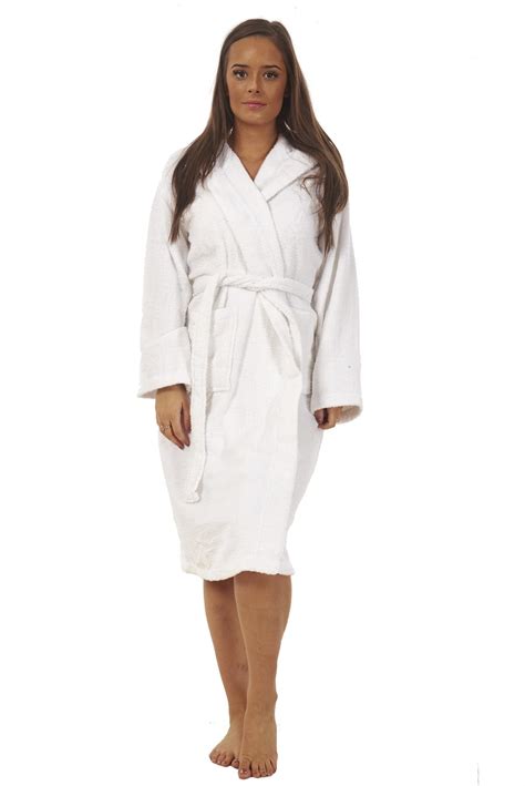 ladies 100 pure cotton towelling hooded dressing gown bathrobe towel bath wrap ebay