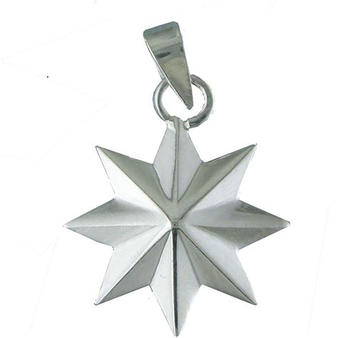 Eight Pointed Shiny Sterling Silver Star Pendant 925 Sterling Silver