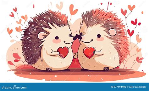 Adorable Hedgehog Couple In Love Holding Hearts For Valentine S Day