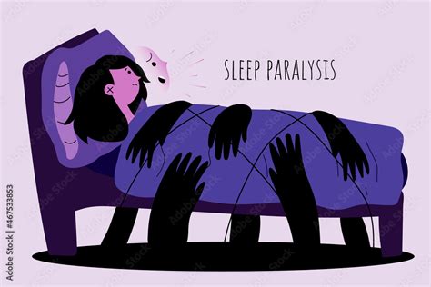 sleep paralysis the girl cannot move and screams due to sleep paralysis flat purple vector