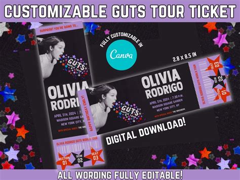 Customizable Olivia Rodrigo Guts Tour Ticket Template Etsy