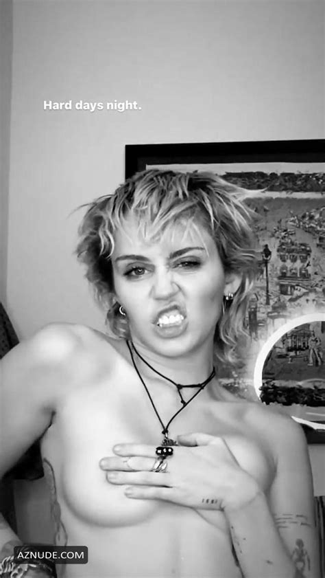 Miley Cyrus Poses Topless Covering Her Nude Tits With Hands Aznude