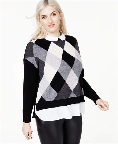 Charter Club Plus Size Argyle Cashmere Layered Look Sweater Created For Macys And Reviews