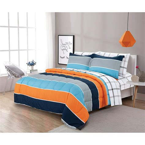 Sapphire Home 3 Piece Full Size Comforter Set With Shams Blue Orange