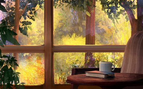 Download Book Table Window Artistic Painting Hd Wallpaper