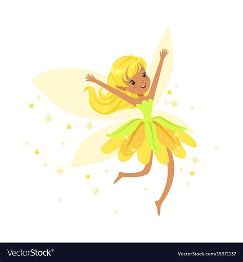 Beautiful Smiling Yellow Fairy Girl Flying Vector Image