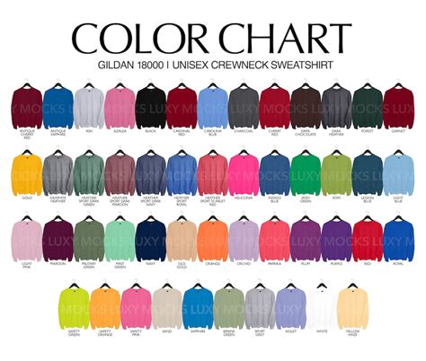 Editable Color Chart Gildan 18000 G180 Unisex Hanger Style Etsy Hong Kong