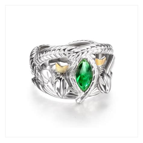 Solid 925 Silver Shiny Green Crystal Ring Prince Aragorns Ring Of