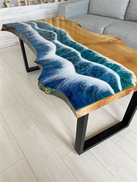 Custom Ocean Table Live Edge Epoxy Ocean Table Dining Epoxy Etsy In