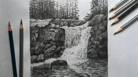Simple Pencil Drawings Of Waterfalls
