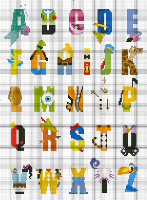 Disney Character Alphabet Counted Cross Stitch Instant Etsy Cross