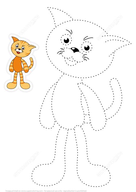 Trace And Color Cartoon Cat Free Printable Puzzle Games