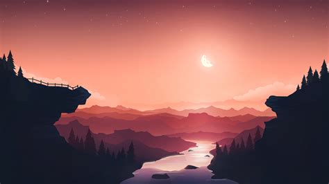 Sunset Wallpaper 4k Moon River Mountains Gradient Background