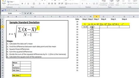 Excel Statistics Calculating Variance And Standard Deviation Youtube