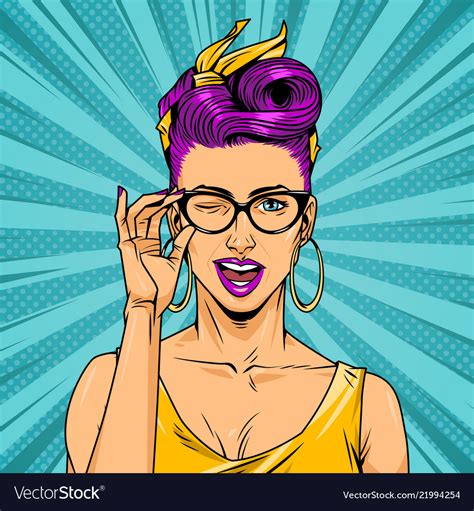 Pop Art Winking Young Beautiful Girl Royalty Free Vector