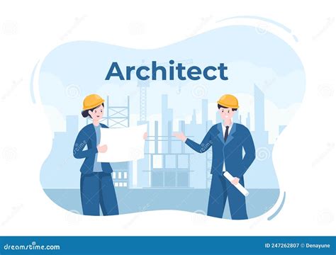 Architect Or Engineer Cartoon Illustration Using A Multipurpose Board