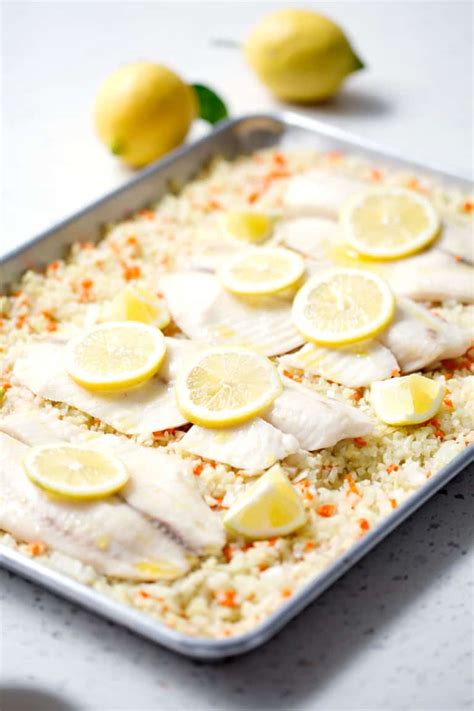 Baked Fish With Cauliflower Rice Pilaf Sheet Pan Meal The Honest