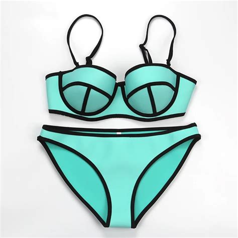 2015 push up neoprene bikini set sexy underwire swimsuit women fashion swimwear bathing suits